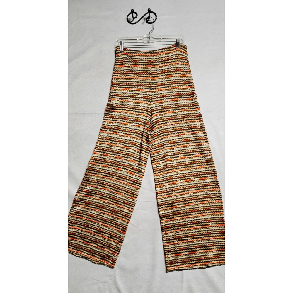 Free People  Multicolor Striped Knit Wide-Leg Pull On Stretchy Pants Size Large